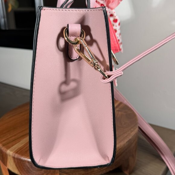 Pink Faux Leather Top Handle Satchel with Strawberry Twilly & Coin Purse Charm - Picture 3 of 15